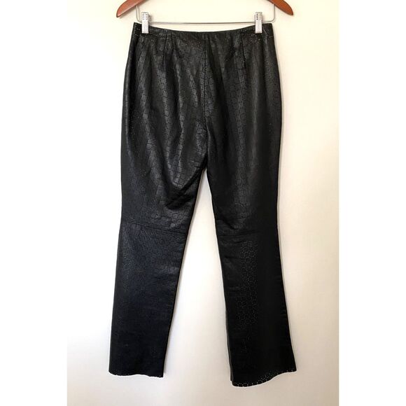 Kenneth Cole Black Perforated Pattern Leather Dress Lined Mid Rise Pants Sz 6 - Picture 2 of 13